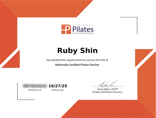 Ruby Shin NCPT 자격증